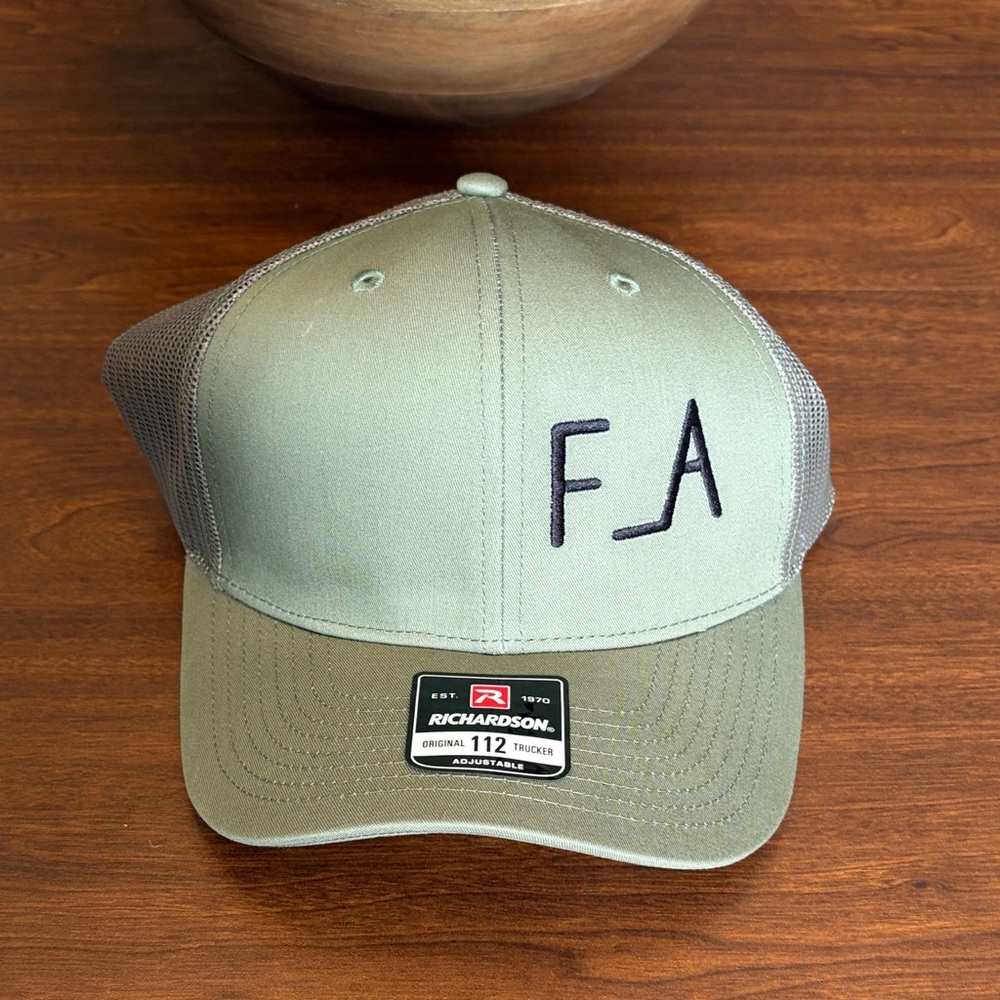 Olive 'FA' Embroidered Trucker Hat by Richardson